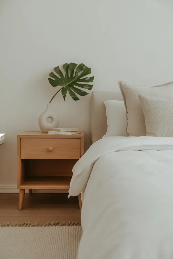 Minimalist lake house bedroom design with clean surfaces and a bright, airy feel.
