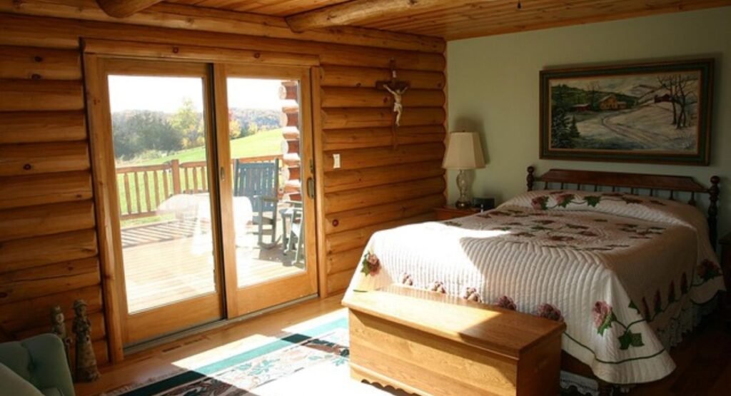 coastal bedroom color palette with warm white, sand beige, sea-glass blue, linen, rattan, and jute textures