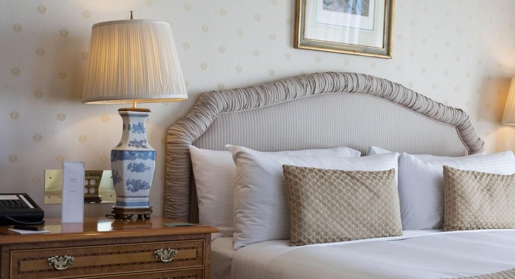 romantic bedroom with layered warm lighting