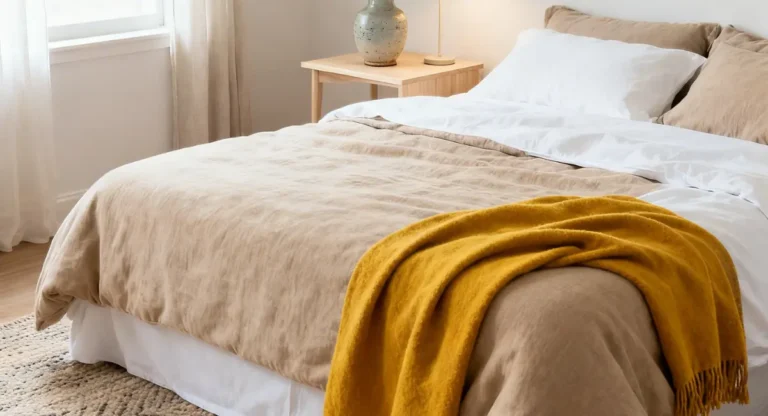 Budget-friendly bedroom makeover with neutral bedding, DIY decor, and simple, stylish touches for a cozy and affordable room transformation.