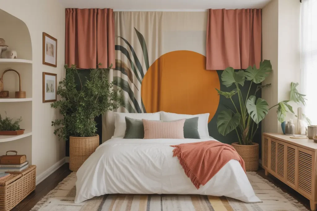 Soft fabric accent wall in a cozy bedroom with calming textures and elegant design