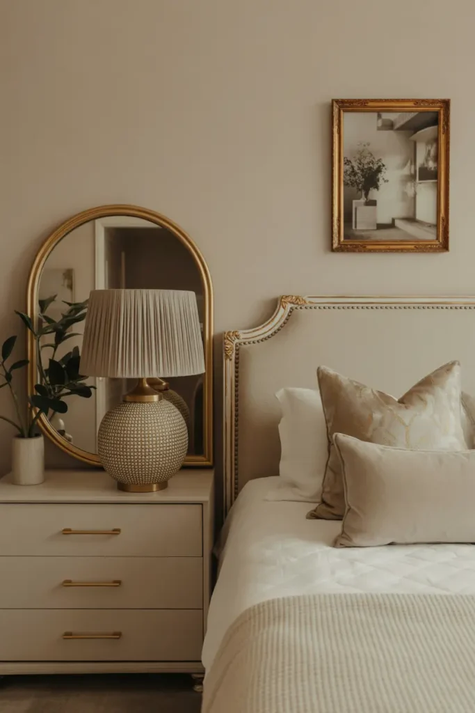 A gallery wall with personal artwork and family photos, giving the master bedroom a unique and personal touch.